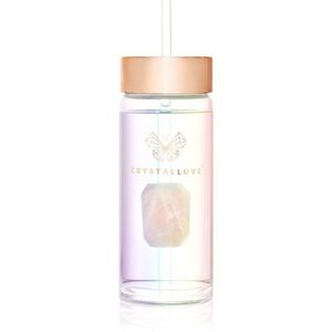 Crystallove Clear Quartz Straw Water Bottle skleněná láhev na vodu s brčkem Hologram - Rose Quartz 400 ml obraz