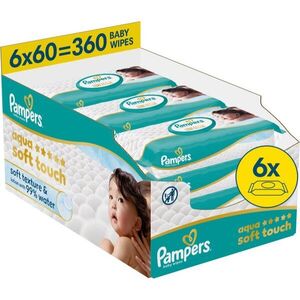 Pampers Aqua Soft Touch vlhčené čisticí ubrousky pro děti 6x60 ks obraz