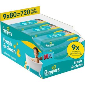 Pampers Fresh & Clean vlhčené čisticí ubrousky pro děti 9x80 ks obraz