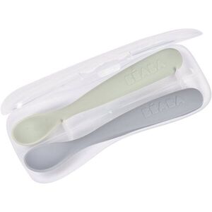 Beaba Set of 2 Ergonomic Spoons lžička s pouzdrem Pebble Green 4m+ 2 ks obraz