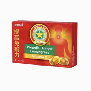 Pastilky/cukříky na cucání se zázvorem, propolisem a vitaminem C - 12 ks - Herbin obraz