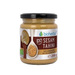 100% bio sezamové tahini z mletého bio celozrnného sezamu – 250 g – Bioherba obraz