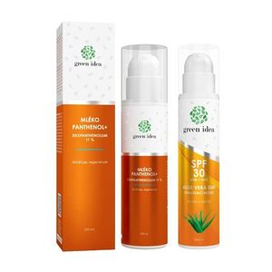 Zvýhodněný set na opalování a po opalování: Aloe vera sun – opalovací mléko SPF 30 + PANTHENOL + MLÉKO 11 % – Green idea obraz