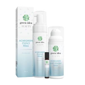 Zvýhodněný set pro problematickou pleť Acnegreen: čisticí pěna + lehký přírodní krém + roll-on sérum – Green idea obraz