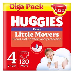 HUGGIES Little movers pant 4 plenkové kalhotky box 9-14 kg 120 kusů obraz