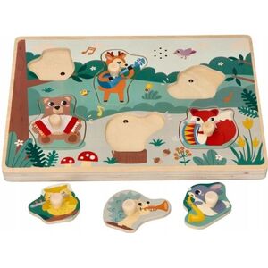 Adam Toys Dřevěná aktivní vkládačka se zvuky, Lesní zvířátka, přírodní obraz