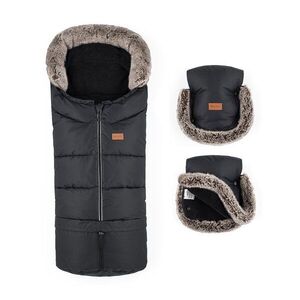Petite&Mars Set zimní fusak Arctic 4v1 + rukavice na kočárek Furry Forever Black obraz