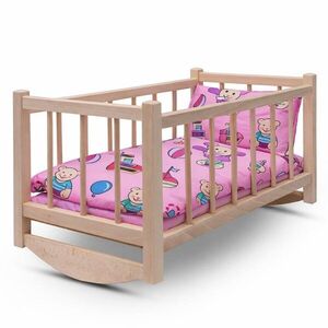 Baby Mix Dřevěná postýlka-kolébka pro panenky s povlečením bears obraz