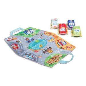 Toyz Plyšová autíčka se silniční podložkou – sada 4 ks, pullback obraz