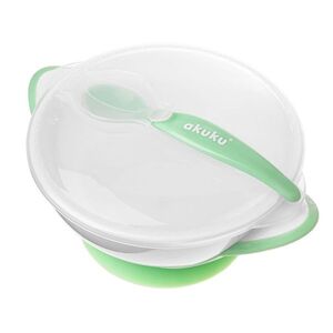 Akuku Přísavná miska s lžičkou 300 ml, bílá/zelená obraz