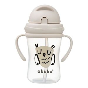 Akuku Lahvička/hrneček s úchyty a brčkem Sova 300 ml, béžová obraz