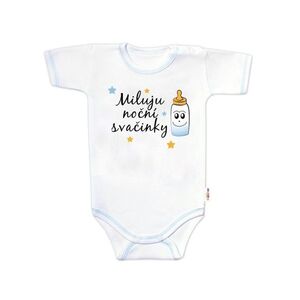 Baby Nellys Body krátký rukáv s vtipným textem, Miluju noční svačinky, modrá vel. 68 obraz
