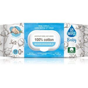 GoWipes Baby 100% Cotton Biodegradable dětské jemné vlhčené ubrousky pro citlivou pokožku 0+ 50 ks obraz