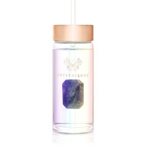 Crystallove Clear Quartz Straw Water Bottle skleněná láhev na vodu s brčkem Hologram - Amethyst 400 ml obraz