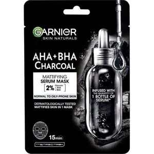 Garnier Textil Masks AHA+BHA Charcoal hydratační plátýnková maska s aktivním uhlím 28 g obraz