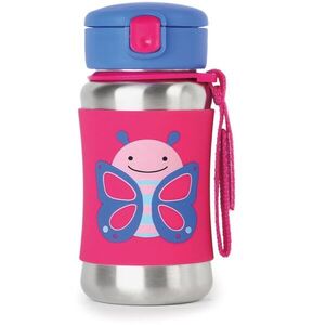 Skip Hop Zoo Straw Bottle nerezová láhev na vodu s brčkem Butterfly 12 m+ 1 ks obraz