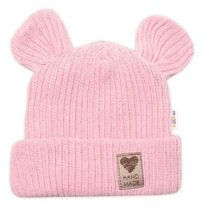 Baby Nellys Pletená bavlněná čepice s oušky, dvouvrstvá, Hand Made růžová obraz
