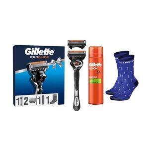 Gillette Xmass sada holicí strojek + 2 hlavice, ponožky a gel na holení 200 ml obraz