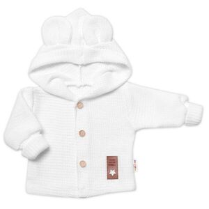 Baby Nellys Dětský elegantní pletený svetřík s knoflíčky a kapucí s oušky , bíly obraz