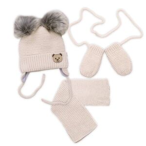 Baby Nellys Dětská sada, zimní čepice s šálou + rukavičky 3D, Teddy Bear - béžová obraz