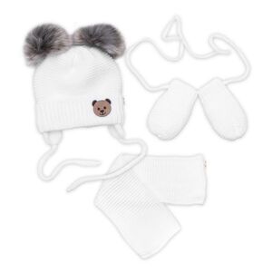 Baby Nellys Dětská sada, zimní čepice s šálou + rukavičky 3D, Teddy Bear - bílá obraz