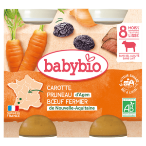 BABYBIO Denní menu Mrkev a sušené švestky s hovězím masem 2x200 g obraz