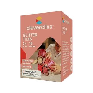 Cleverclixx Magnetická stavebnice Glitter Tiles Pack Transparent - růžové - 16 ks obraz