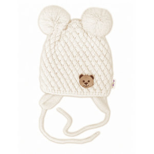 Baby Nellys Zimní pletená čepice Teddy Bear na zavazování, ecru, Baby Nellys obraz