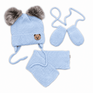 Baby Nellys Dětská sada, zimní čepice s šálou + rukavičky 3D, Teddy Bear - sv. modrá obraz
