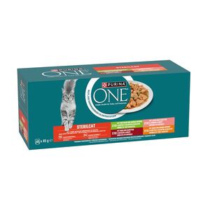 Purina ONE Sterilised hovězí, kuře, losos, krůta ve šťávě kapsičky pro kočky 40x85 g obraz