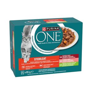Purina ONE Sterilised hovězí, losos, krůta ve šťávě kapsičky pro kočky 12x85 g obraz