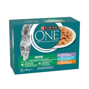 Purina ONE Indoor kuře, tuňák, telecí ve šťávě kapsičky pro kočky 12x85 g obraz