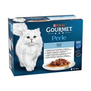 Purina Gourmet Perle losos a treska, mořské ryby a tuňák, losos a ryby, sardinky a tuňák ve šťávě kapsičky pro kočky 12x85 g obraz
