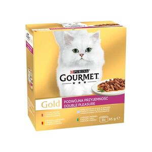 Purina Gourmet Gold hovězí a kuře, králík a játra, mořské ryby, kachna a krůta konzervy pro kočky 8x85 g obraz