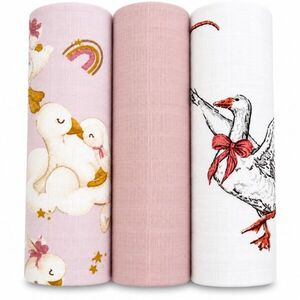 Baby Nellys Mušelínové pleny 3ks DELUX - Husa 60 x 80 cm, bílá, pudrově růžová obraz