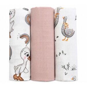 Baby Nellys Mušelínové pleny 3ks DELUX - Kačenka 60 x 80 cm, bílá, pudrově růžová obraz