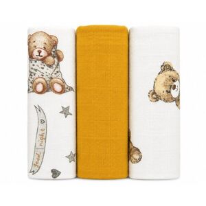 Baby Nellys Mušelínové pleny 3ks DELUX - Medvídek 60 x 80 cm, bílá, hořčicová obraz